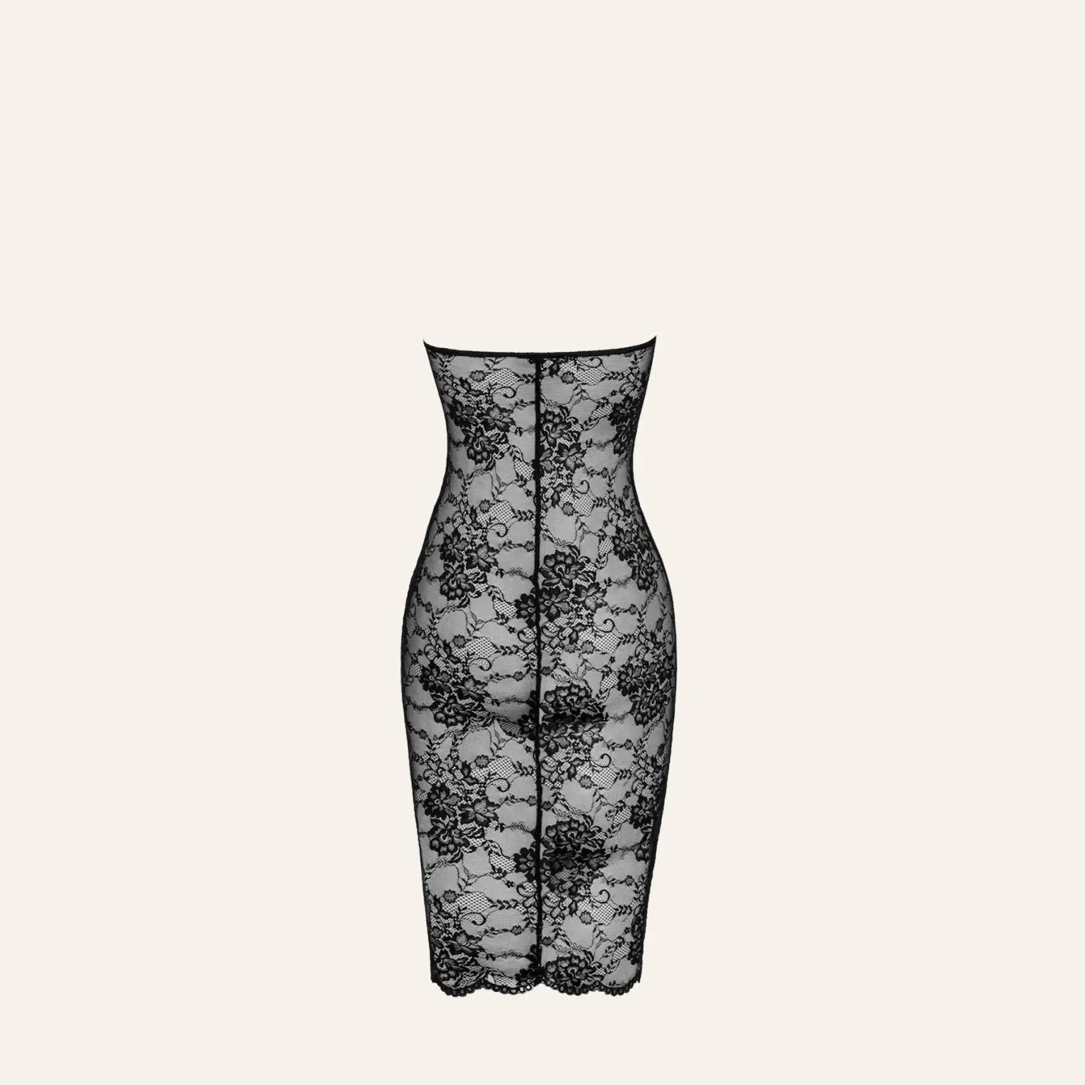 Dos de la robe en dentelle Nocturne F338, avec couture centrale et coupe ajustée. Modèle sensuel disponible chez Oh My God'Z.
