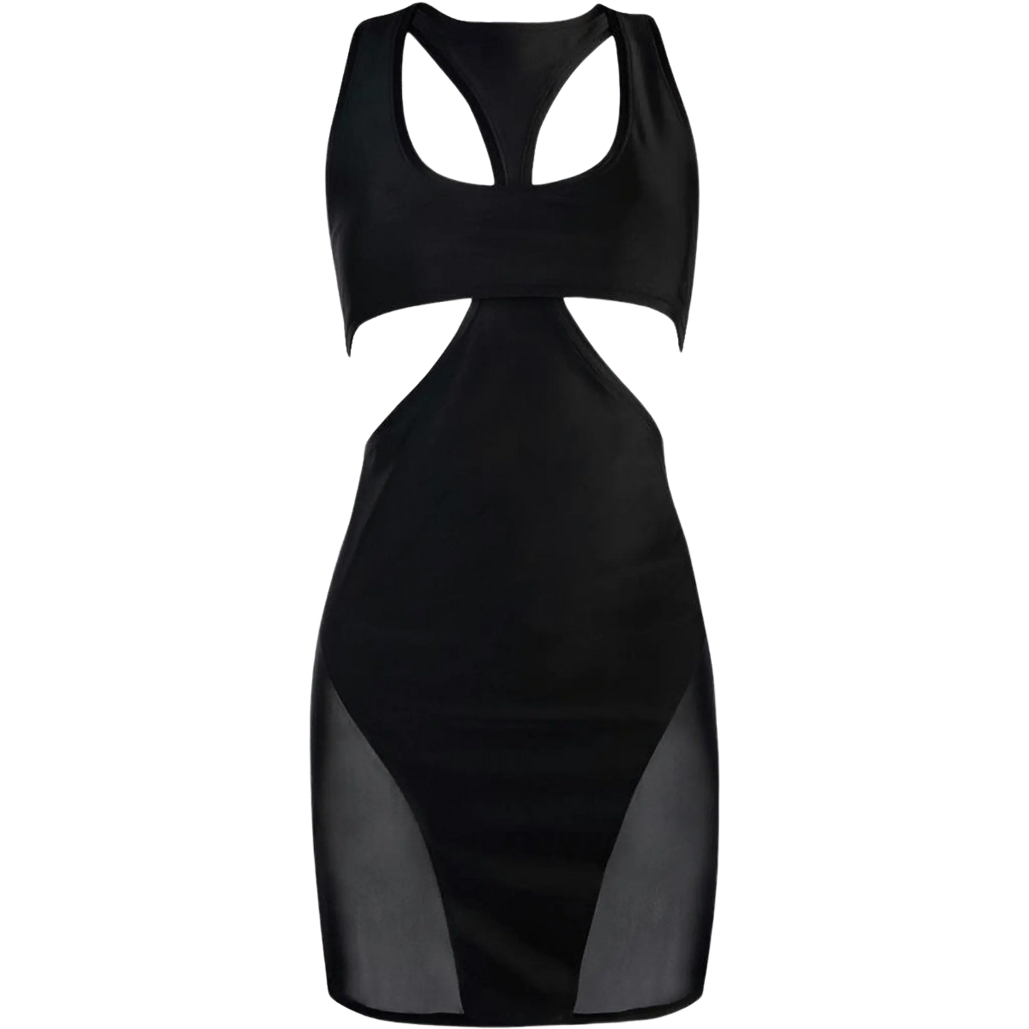 Modèle portant la robe moulante noire V-10619 par Axami, posant avec confiance. Disponible chez Oh My God'Z, cette robe noire est idéale pour mettre en valeur votre silhouette avec élégance.