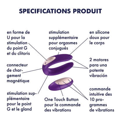Schéma caractéristiques stimulateur couple: 2 moteurs, télécommande radio, silicone, contrôle vibration - Oh My God'Z