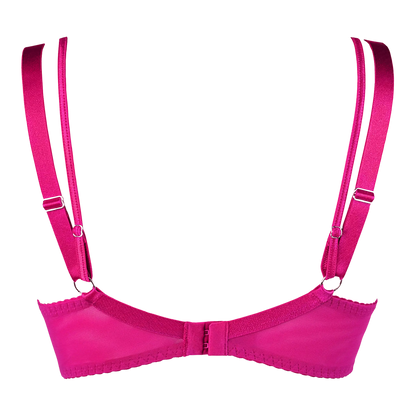 Soutien-gorge rose Axami V-10251, caractérisé par une dentelle riche et un design strappy tendance, offrant une touche de luxe et de raffinement pour les collections disponibles chez Oh My God'Z.