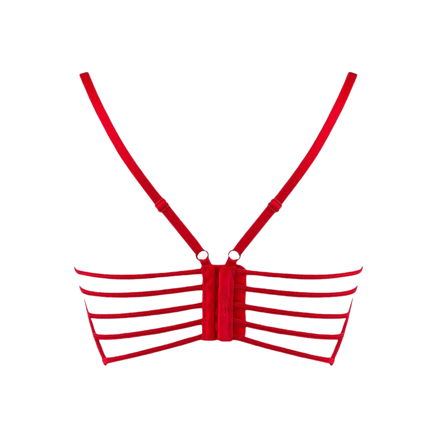 Détail du dos du soutien-gorge en dentelle rouge V-9691 signé Axami, disponible chez Oh My God'Z. Ce modèle élégant avec ses bandes au design unique apporte une touche de sophistication et de confort à la lingerie de luxe.