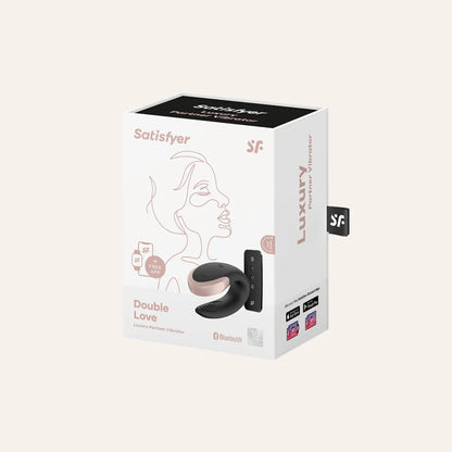 Boîte élégante du stimulateur Double Love de Satisfyer, combinant luxe et innovation technologique. En exclusivité chez Oh My God'Z, spécialiste des sextoys premium.