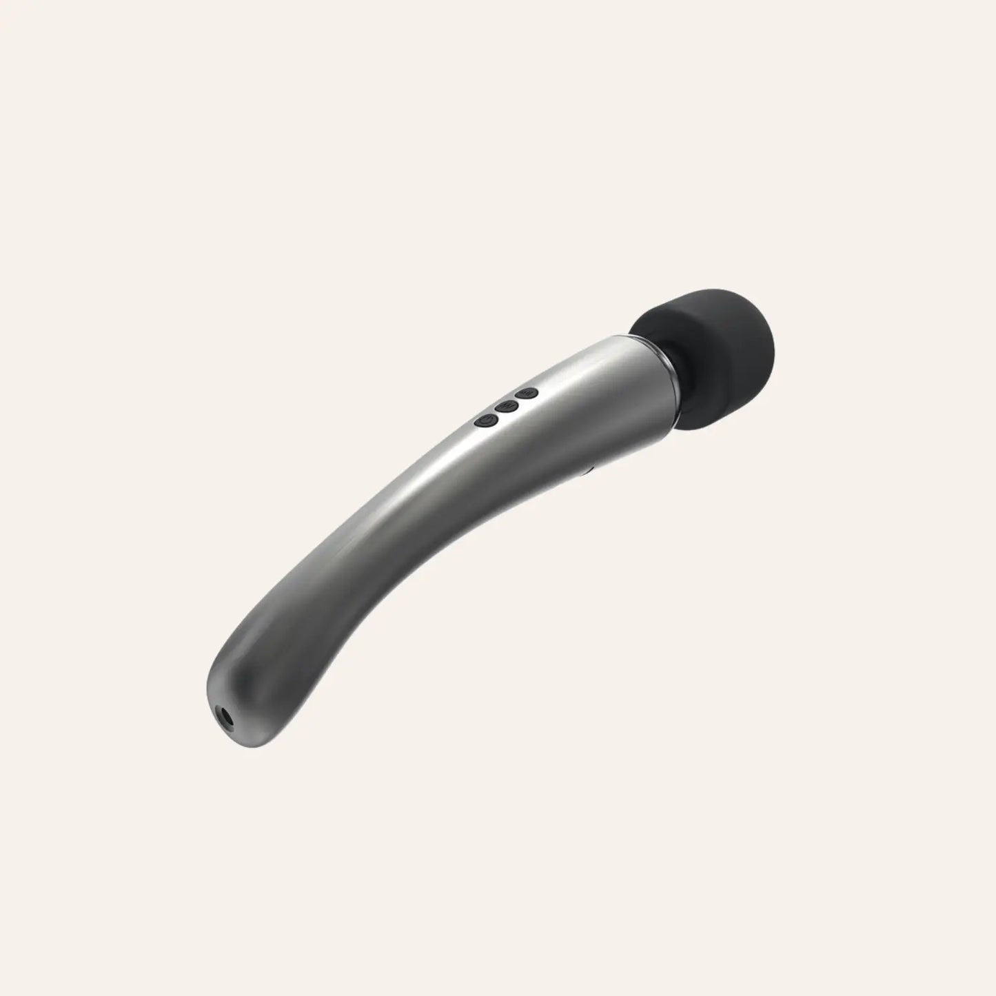 Vue en perspective du stimulateur Megawand Silver de Dorcel avec sa forme courbée, conçu pour des sensations intenses, à découvrir sur Oh My God'Z, spécialiste des sextoys haut de gamme.