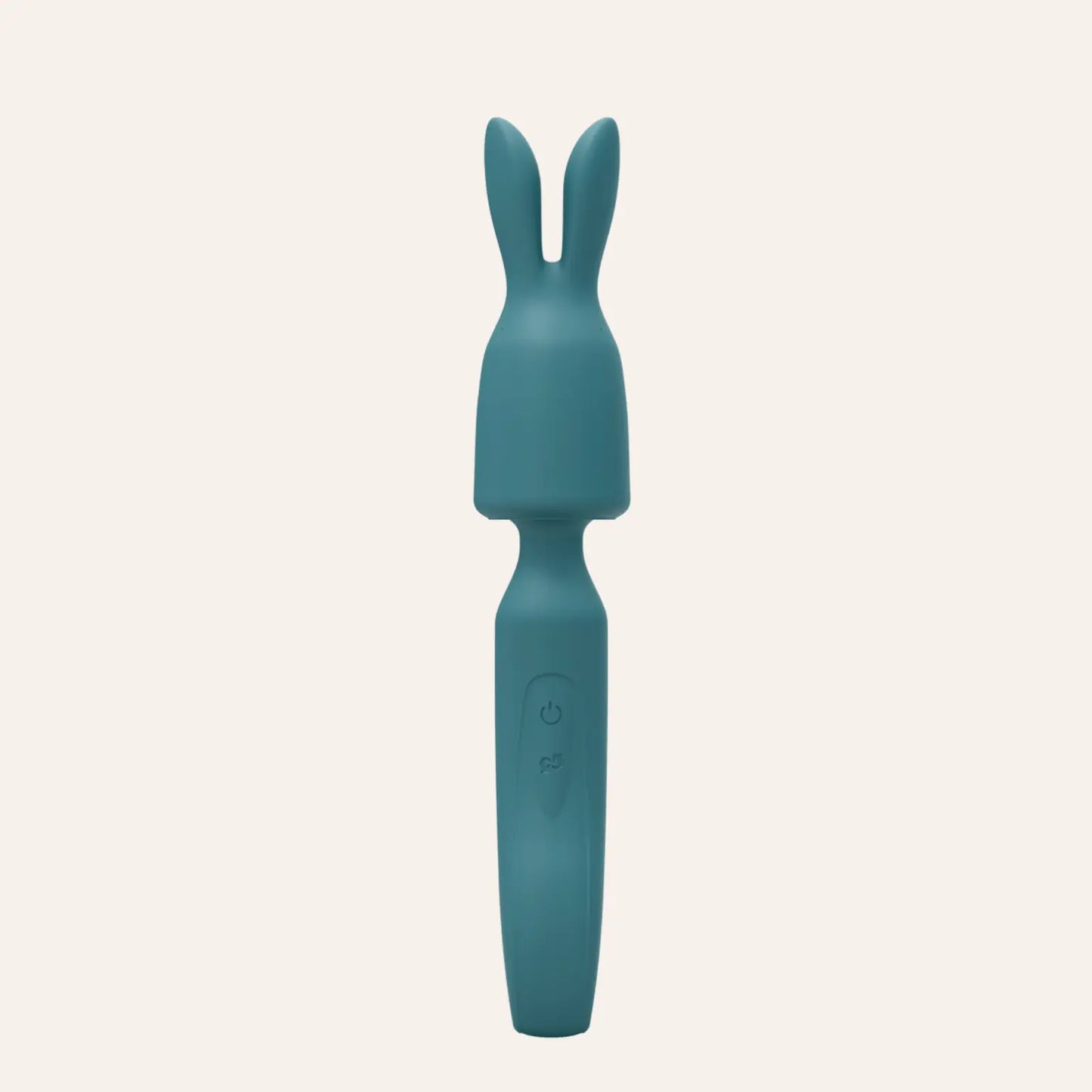 Le stimulateur Wand R-evolution avec la tête en forme d'oreilles de lapin attachée, mettant en valeur son design ergonomique
