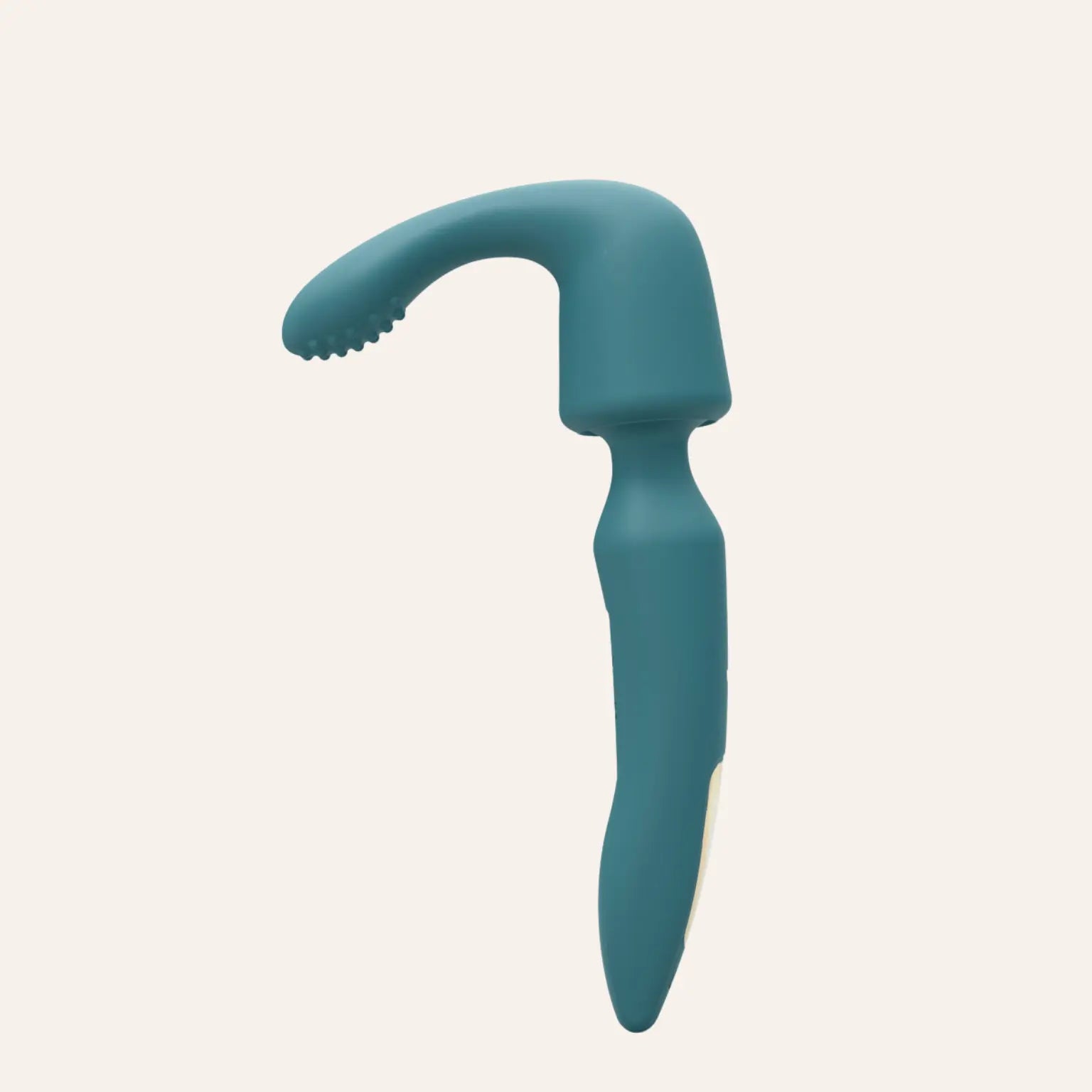 Le stimulateur Wand R-evolution avec la tête courbée attachée, montrant sa flexibilité et sa pointe texturée.
