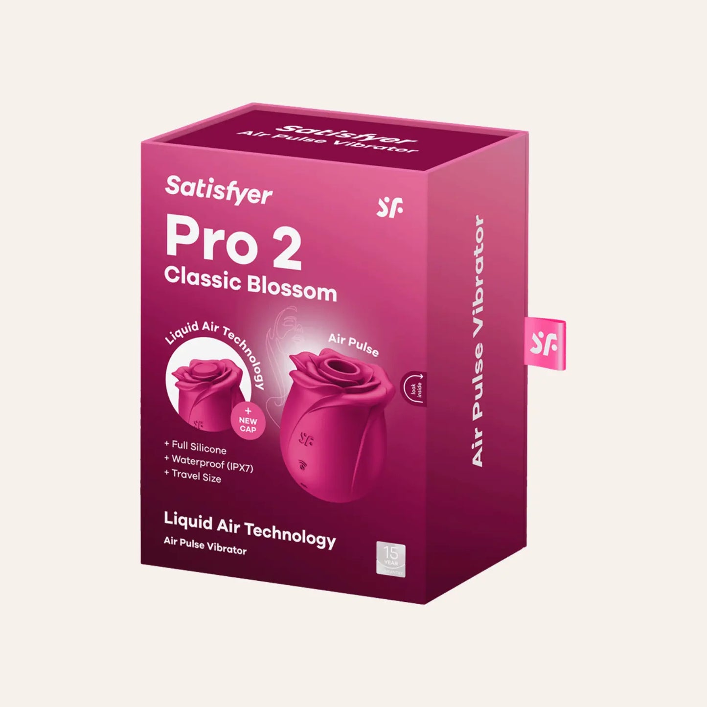 Packaging du Satisfyer Pro 2 Classic Blossom chez Oh My God'Z, sextoy de luxe à technologie Air Pulse et design en forme de rose, idéal pour une stimulation clitoridienne raffinée et intense.