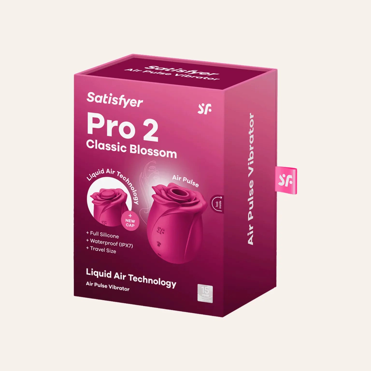 Packaging du Satisfyer Pro 2 Classic Blossom chez Oh My God'Z, sextoy de luxe à technologie Air Pulse et design en forme de rose, idéal pour une stimulation clitoridienne raffinée et intense.