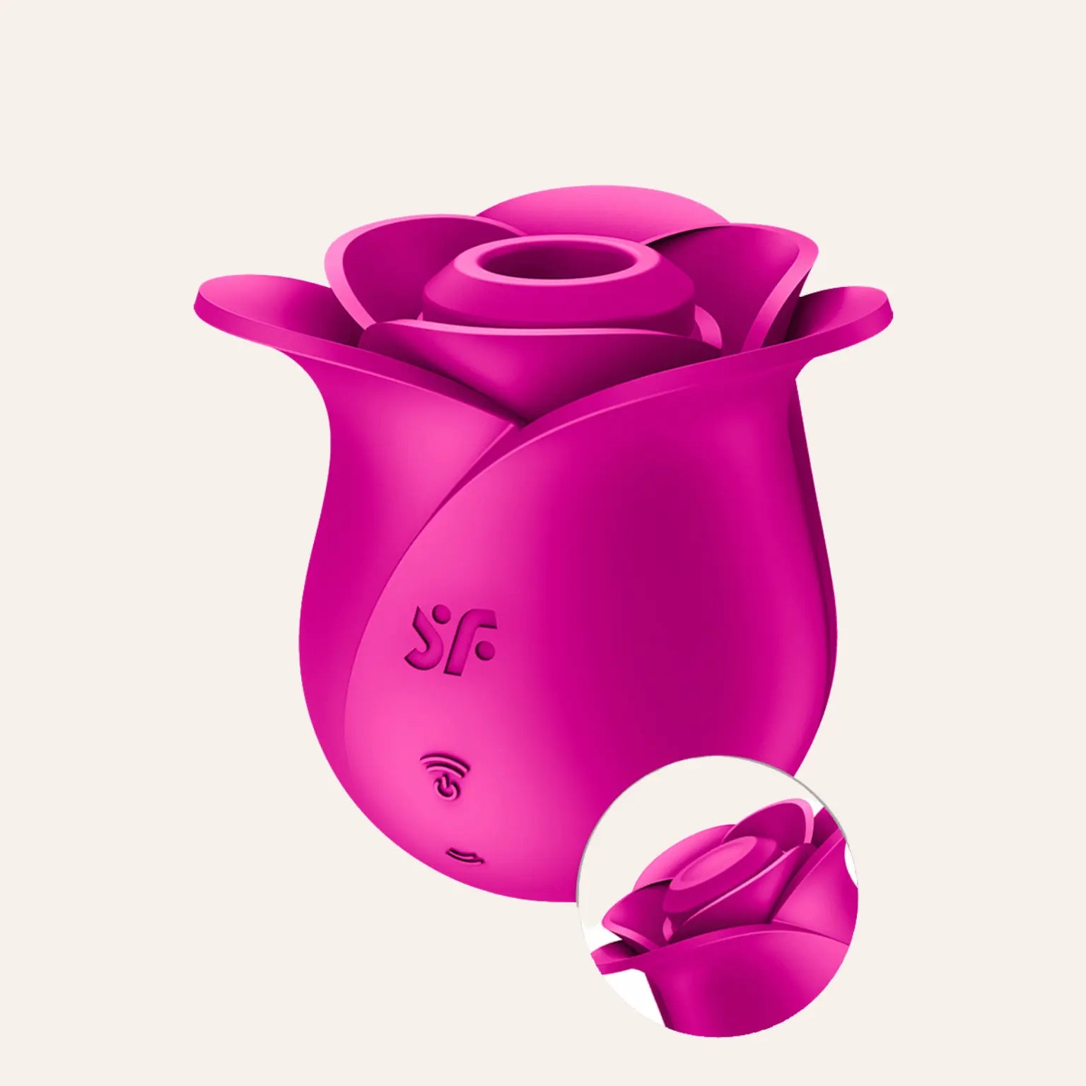 Gros plan du sextoy Satisfyer Pro 2 Blossom, commercialisé par Oh My God'Z, illustrant la précision de l'embout stimulateur et la finesse de fabrication d’un produit intime haut de gamme.