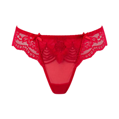 String brésilien rouge V-9698 de Axami chez Oh My God'Z avec détails en dentelle luxueuse, parfait pour ajouter une touche d'élégance et de séduction à votre garde-robe intime.