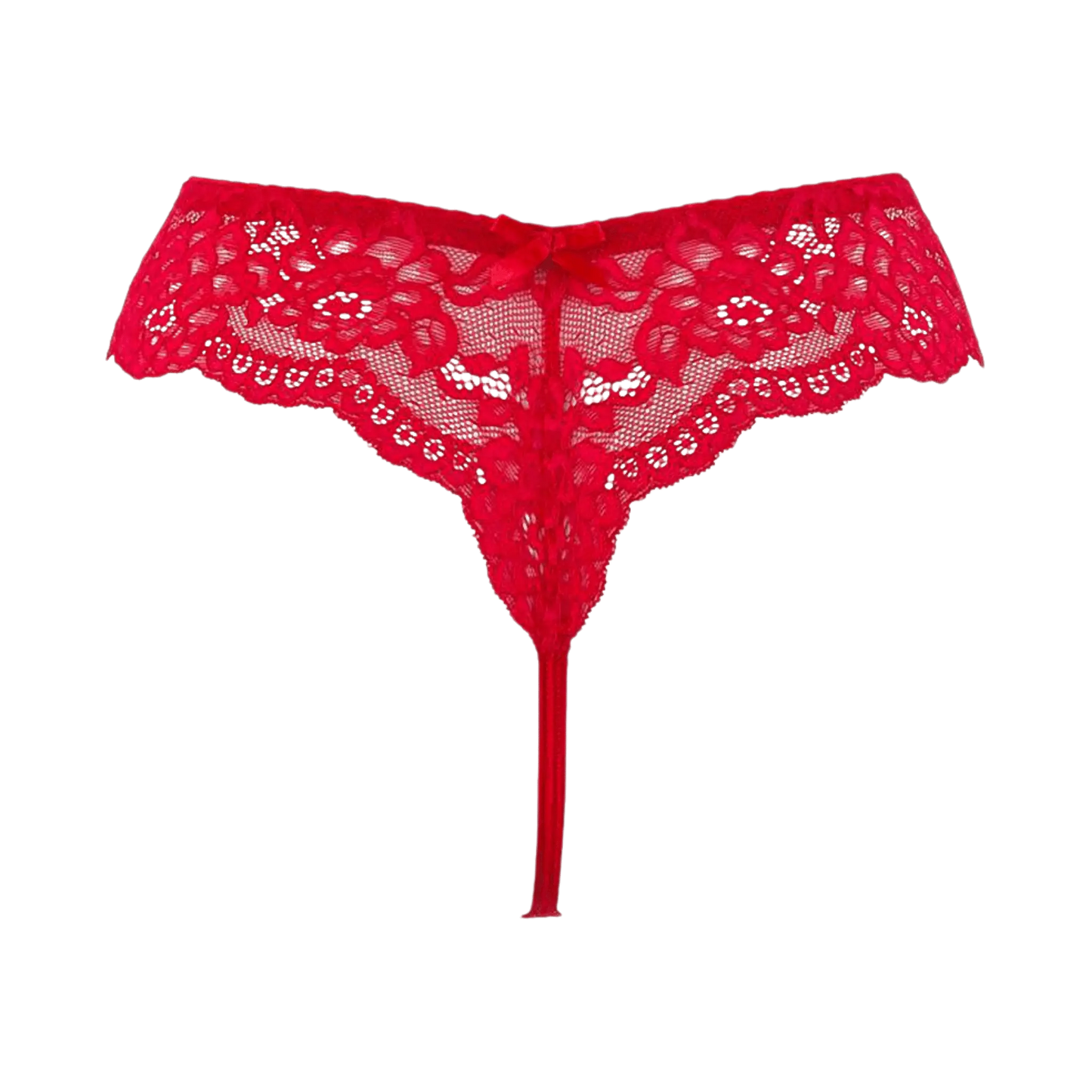 Vue arrière du string brésilien rouge V-9698 Axami, en vente chez Oh My God'Z, mettant en avant la dentelle délicate pour une apparence aussi séduisante que confortable.