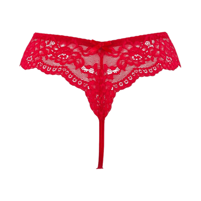 Vue arrière du string brésilien rouge V-9698 Axami, en vente chez Oh My God'Z, mettant en avant la dentelle délicate pour une apparence aussi séduisante que confortable.