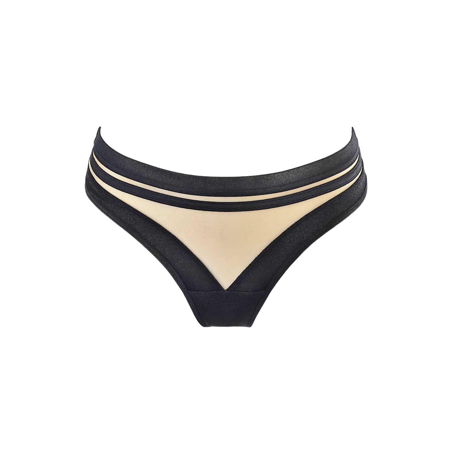 Vue avant du string brésilien noir V-10495 par Axami. Ce string en tulle noir avec des bandes élastiques est disponible chez Oh My God'Z pour un style chic et séduisant.