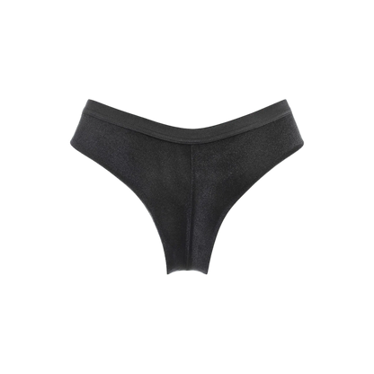 Vue arrière du string brésilien noir V-10495 par Axami, mettant en évidence le design moderne et les bandes élastiques. Disponible chez Oh My God'Z, ce string combine confort et sensualité.