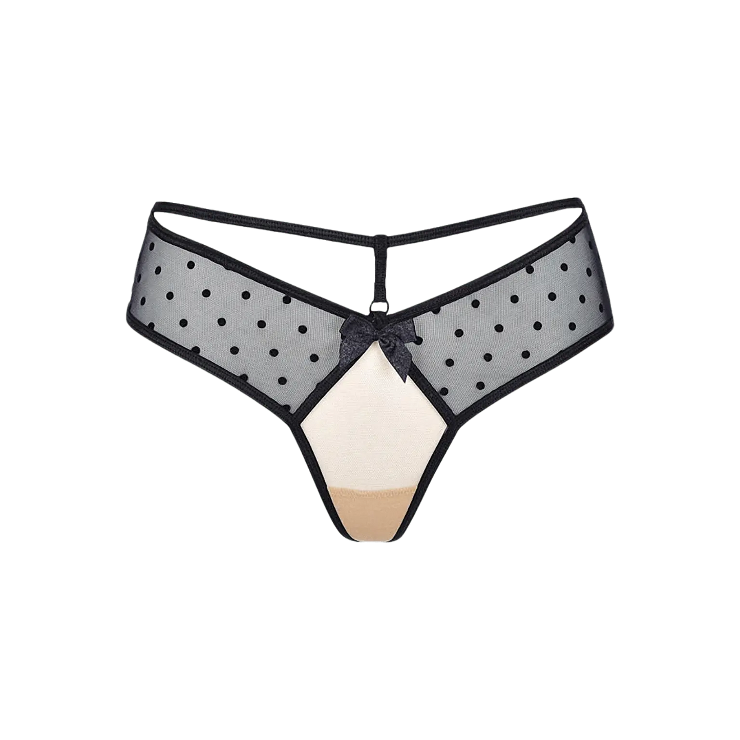 Élégant string noir semi-transparent V-9058 de la collection Axami, présenté de face.