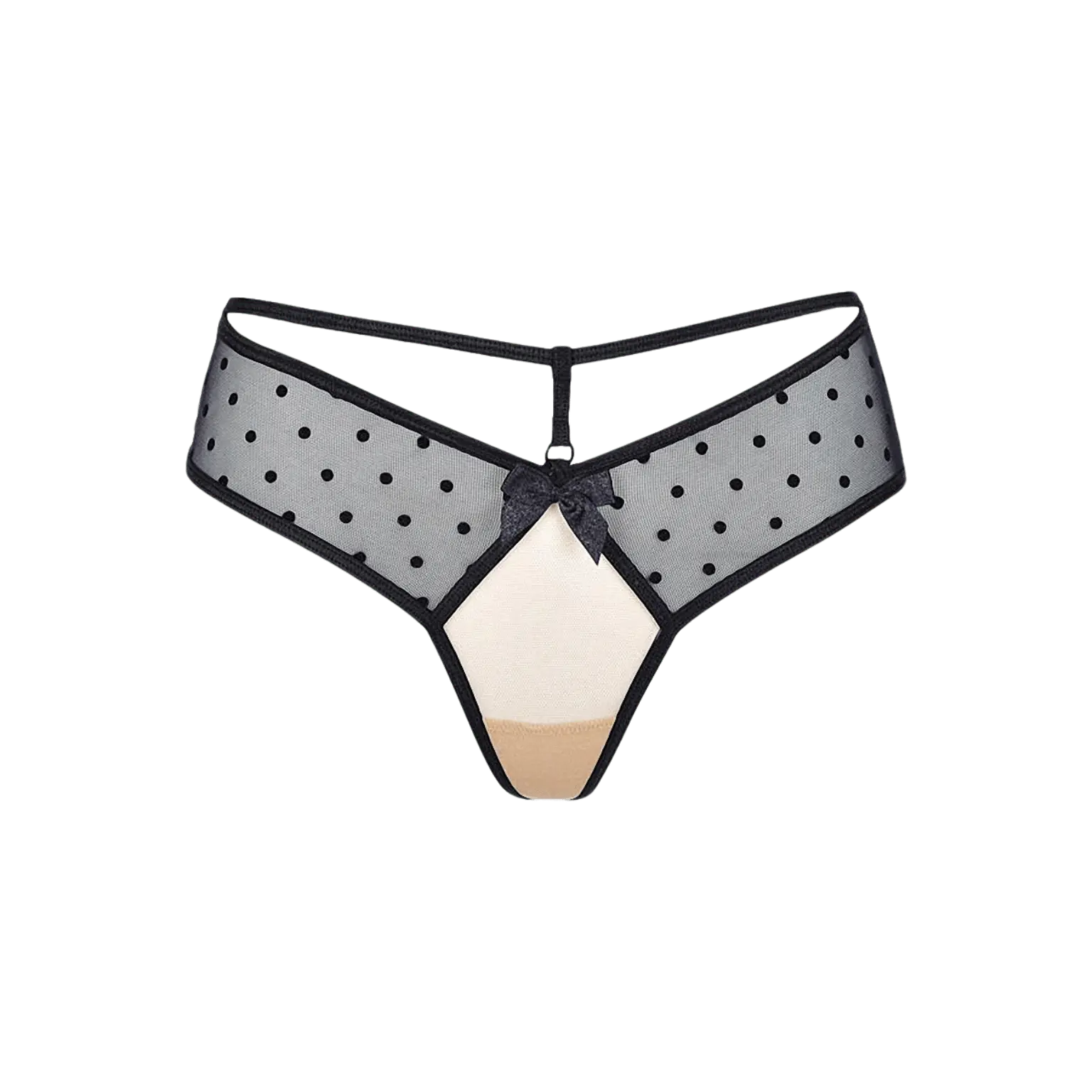 Élégant string noir semi-transparent V-9058 de la collection Axami, présenté de face.