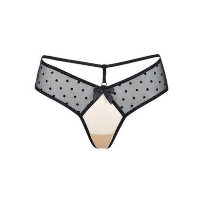 Élégant string noir semi-transparent V-9058 de la collection Axami, présenté de face.