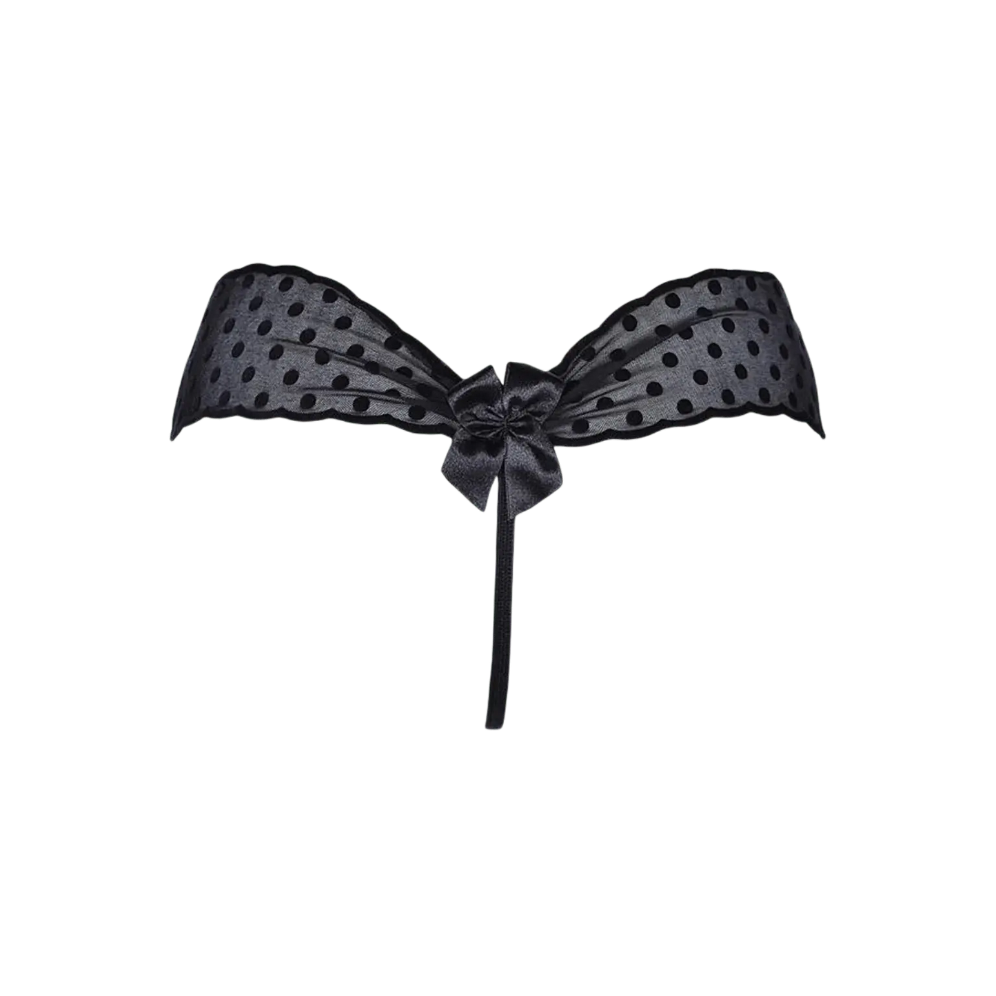 Vue arrière du string en tulle noir à pois V-9058, conçu par la marque de lingerie Axami.