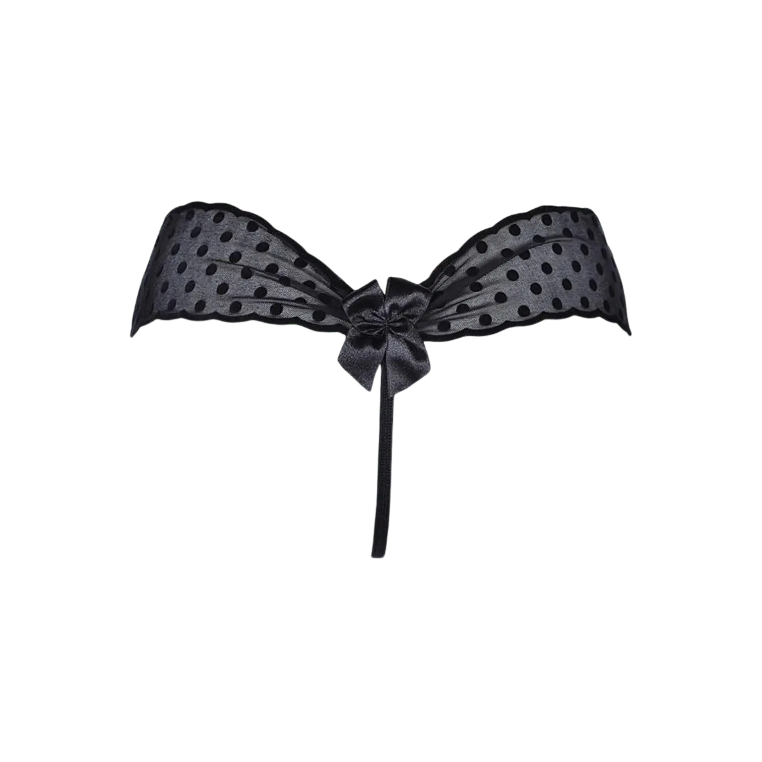 Vue arrière du string en tulle noir à pois V-9058, conçu par la marque de lingerie Axami.