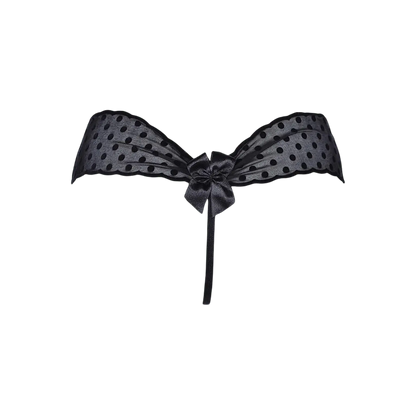 Vue arrière du string en tulle noir à pois V-9058, conçu par la marque de lingerie Axami.