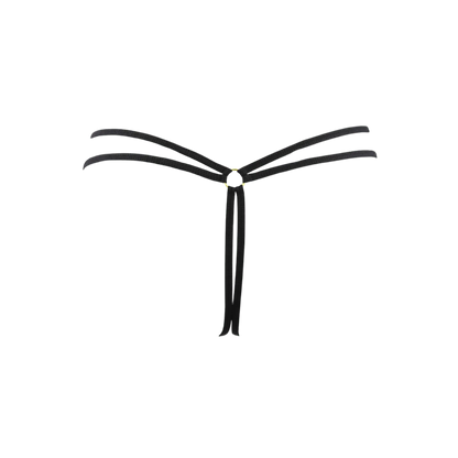 Vue arrière du string ouvert V-10698 par Axami, détaillant les lanières fines. Disponible chez Oh My God'Z, ce string noir en dentelle est conçu pour un look provocant et chic