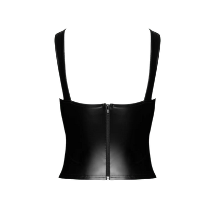 Top Vixen F365 style corset en matière wetlook avec œillets métal – Noir Handmade – Oh My God’Z