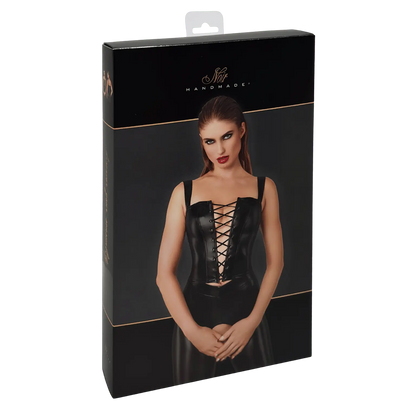 Top effet cuir noir moulant, fermeture zip au dos – Noir Handmade
