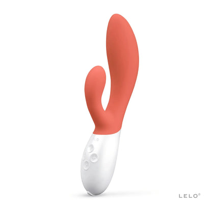 Sextoy de prestige Rabbit Ina 3 de LELO en rouge corail, stimulation du point G, en vente chez Oh My God'Z