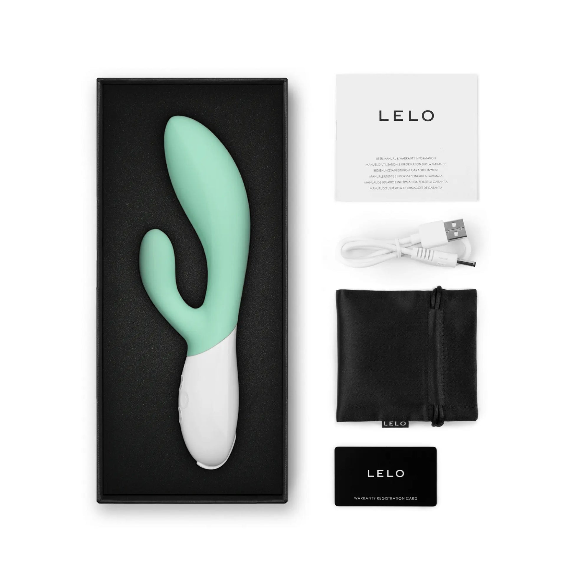 Ensemble complet vibromasseur Rabbit Ina 3 de LELO vert menthe, plaisir garanti chez Oh My God'Z.