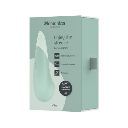 Packaging vert Womanizer Vibe, vibrations UltraWave chez Oh My God'Z