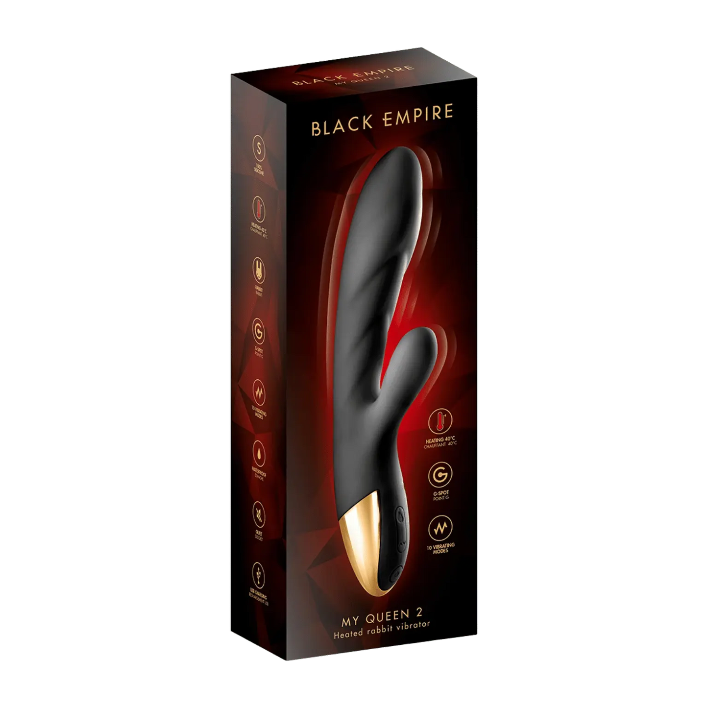 Packaging luxe du vibromasseur My Queen 2 Black Empire, dispo chez Oh My God'Z.