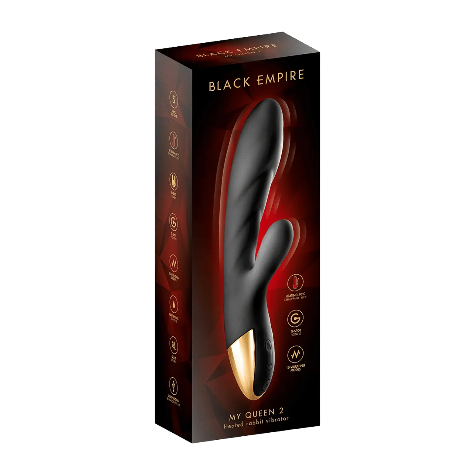 Packaging luxe du vibromasseur My Queen 2 Black Empire, dispo chez Oh My God'Z.