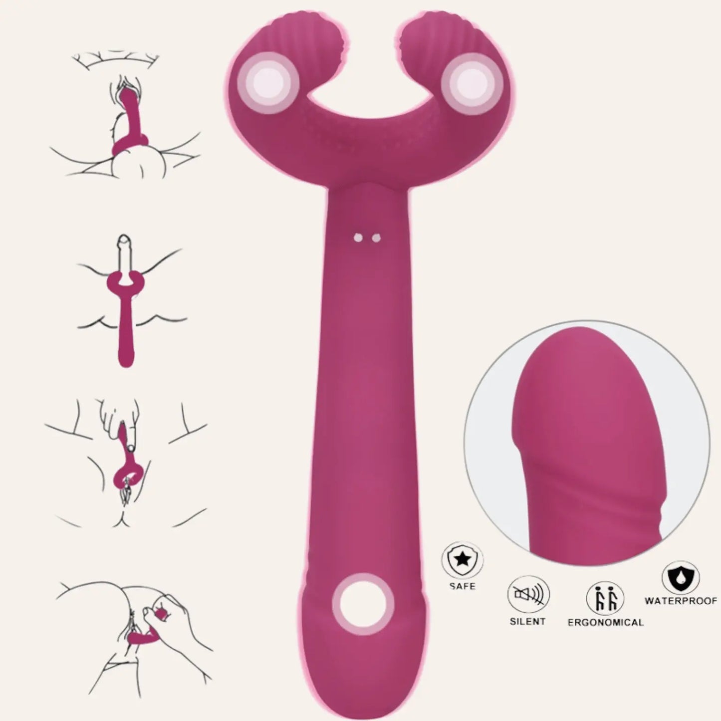 Schéma explicatif et caractéristiques du vibromasseur multifonction Please Me de Love to Love. Découvrez cet accessoire innovant chez Oh My God'Z, idéal pour explorer vos sens en toute sécurité.