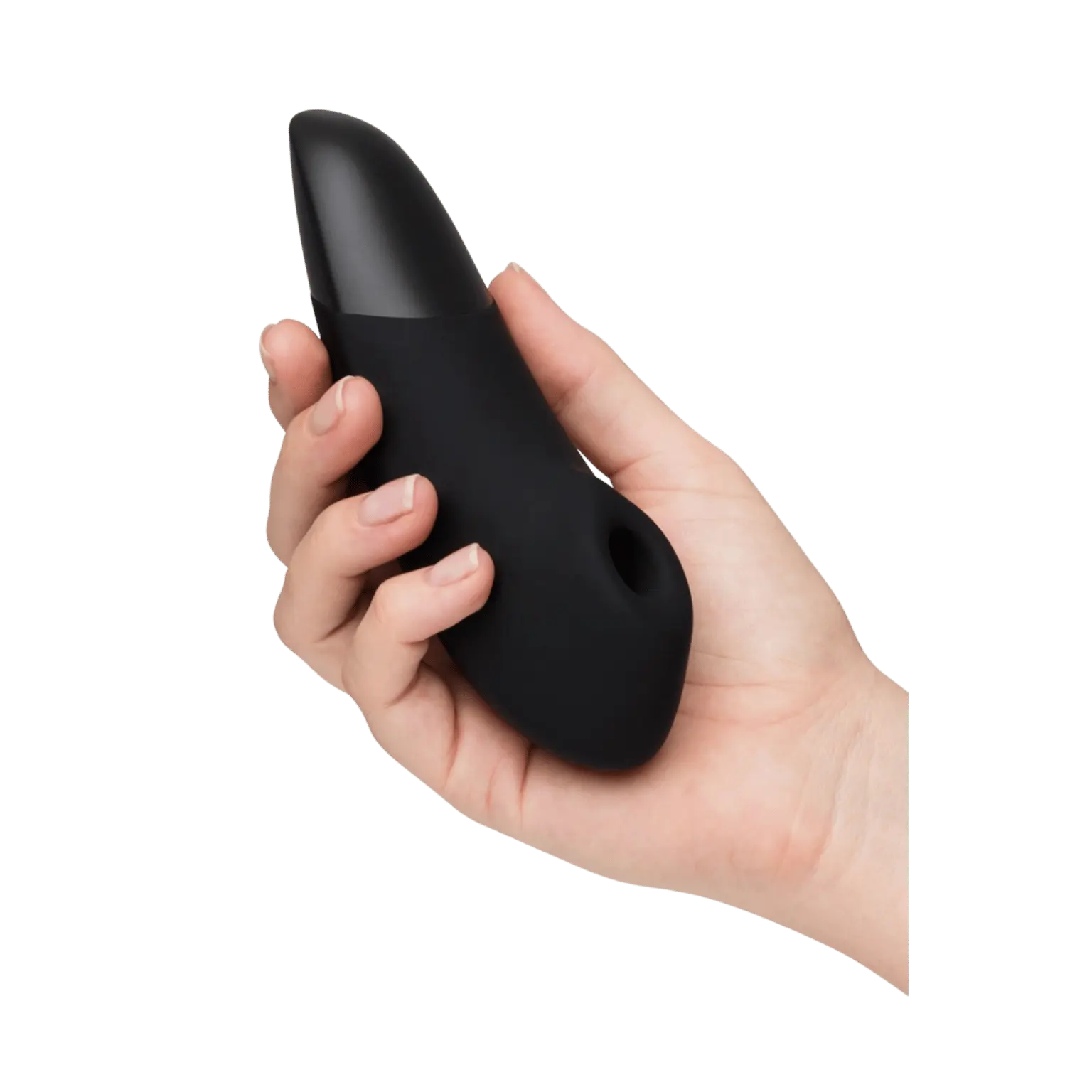 Womanizer Enhance noir en main – stimulateur clitoridien de luxe avec technologie sans contact, en vente sur la boutique Oh My God'Z.