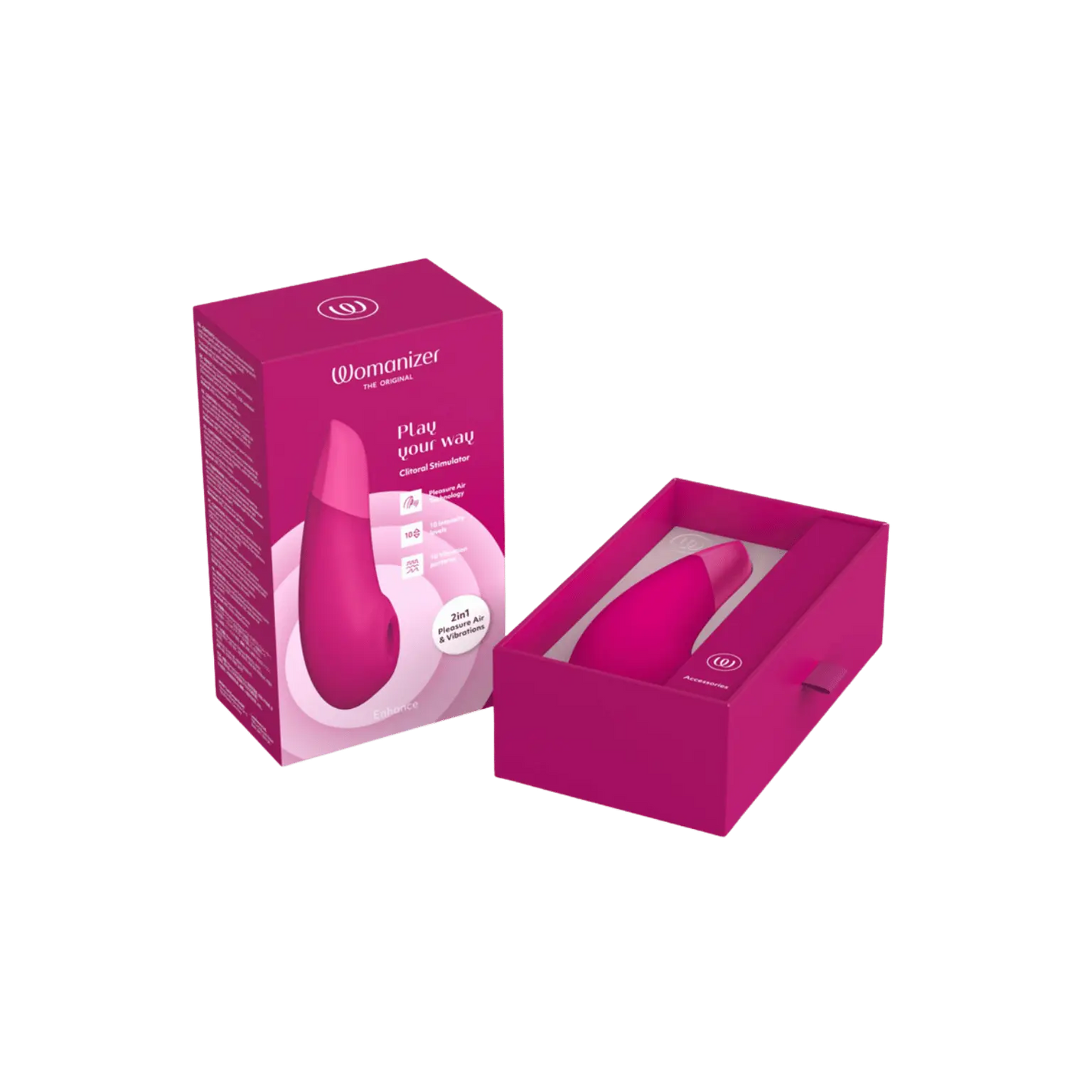 Coffret rose du Womanizer Enhance, simulateur clitoridien haut de gamme en édition colorée, disponible sur la boutique Oh My God'Z pour un plaisir sur mesure.