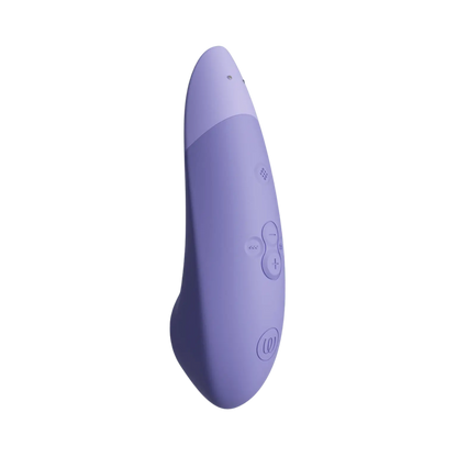 Vue latérale du Womanizer Enhance couleur lavande avec boutons de commande intuitifs, sextoy de luxe proposé chez Oh My God'Z pour une stimulation clitoridienne sans contact.