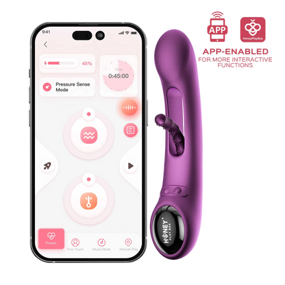 Interface application mobile HoneyPlayBox avec vibromasseur Tempo violet et modes de contrôle interactifs - Oh My God'Z