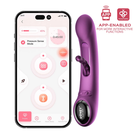 Interface application mobile HoneyPlayBox avec vibromasseur Tempo violet et modes de contrôle interactifs - Oh My God'Z