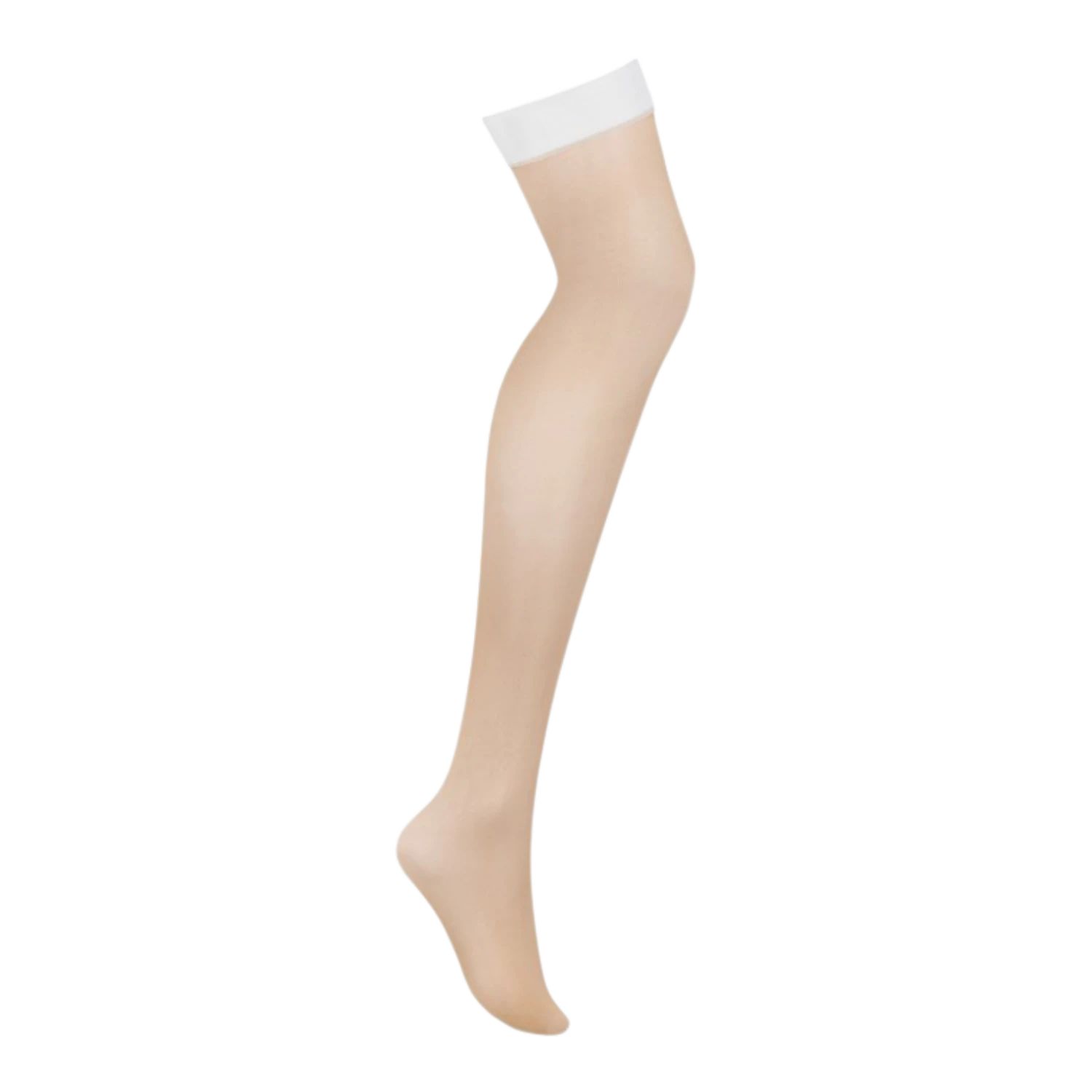 Bas résille beige avec bande blanche lisse en haut, détail du produit seul sur fond blanc - Oh My God'Z