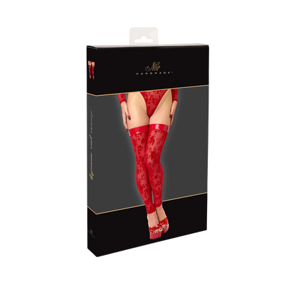 Emballage noir Noir Handmade des bas cuissardes rouges en tulle floque floral a bandes wetlook - Oh My God'Z