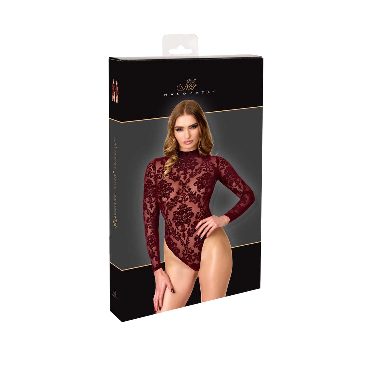 Packaging noir et or Noir Handmade du body bordeaux en tulle floque transparent a manches longues - Oh My God'Z
