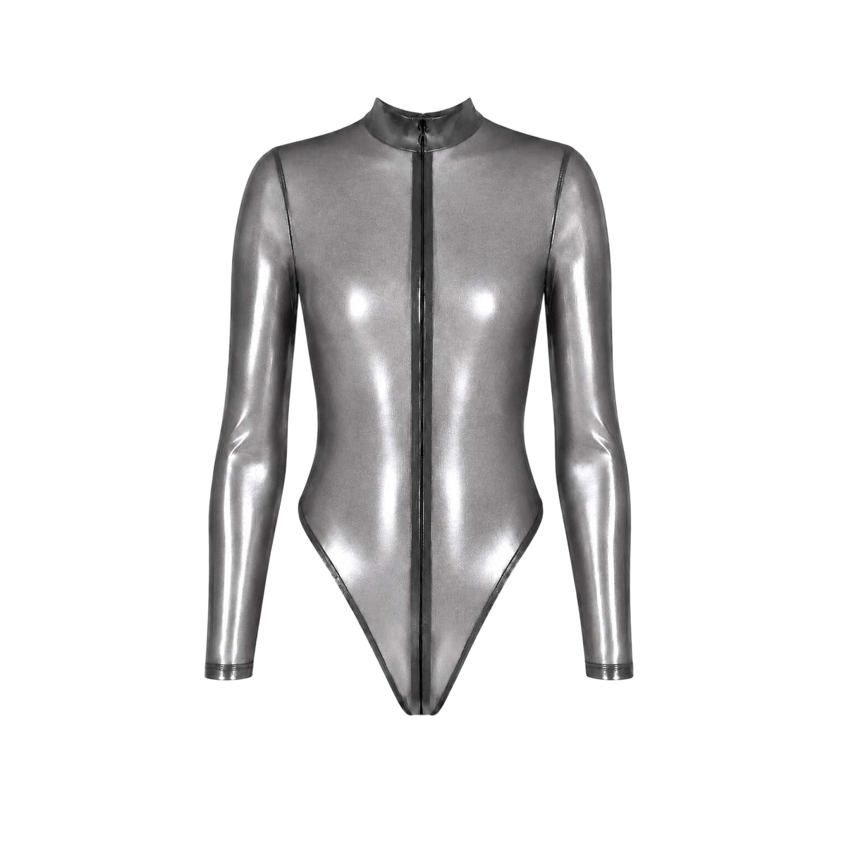 Body Moondust argente metallise presente a plat, zip invisible central du col a l'entrejambe - Oh My God'Z