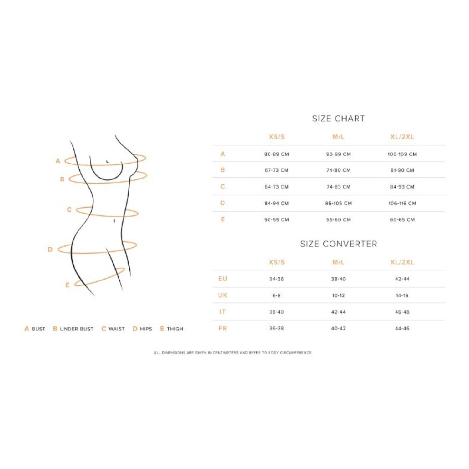 Guide des tailles body Obsessive, tableau de correspondances mensurations et tailles europeennes - Oh My God'Z