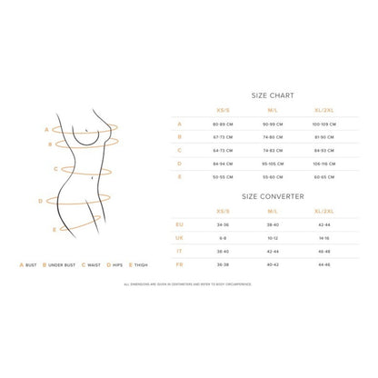 Guide des tailles body Obsessive, tableau de correspondances mensurations et tailles europeennes - Oh My God'Z