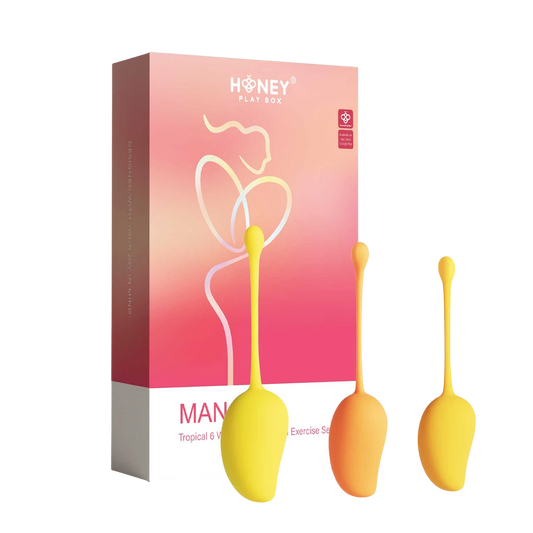 Coffret Mango 6 boules de geisha progressives en silicone jaune et orange avec packaging rose - Oh My God'Z