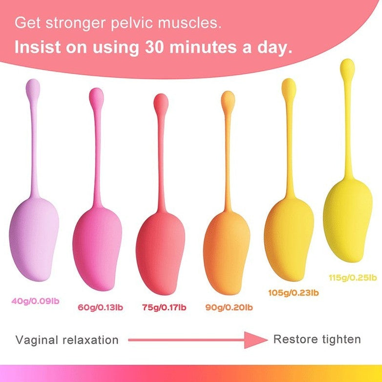 Gamme complète des 6 boules Kegel Mango pour renforcer les muscles pelviens, utilisation 30 minutes par jour - Oh My God'Z