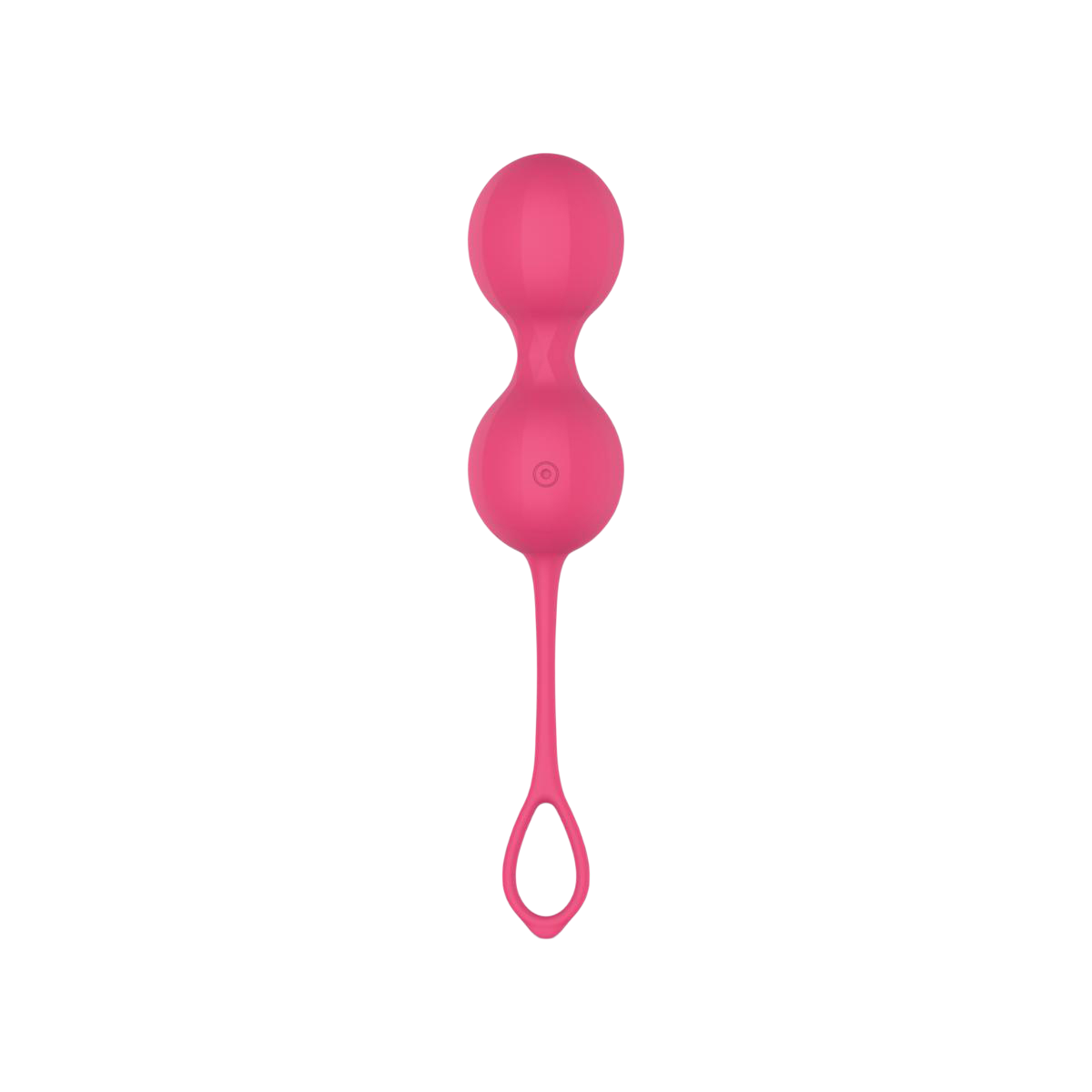 Boules de geisha Stella EasyConnect roses en silicone, vue de face avec bouton et cordon a anneau - Oh My God'Z