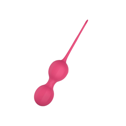 Boules de Kegel Stella EasyConnect en silicone rose brillant, vue inclinee avec cordon de retrait - Oh My God'Z
