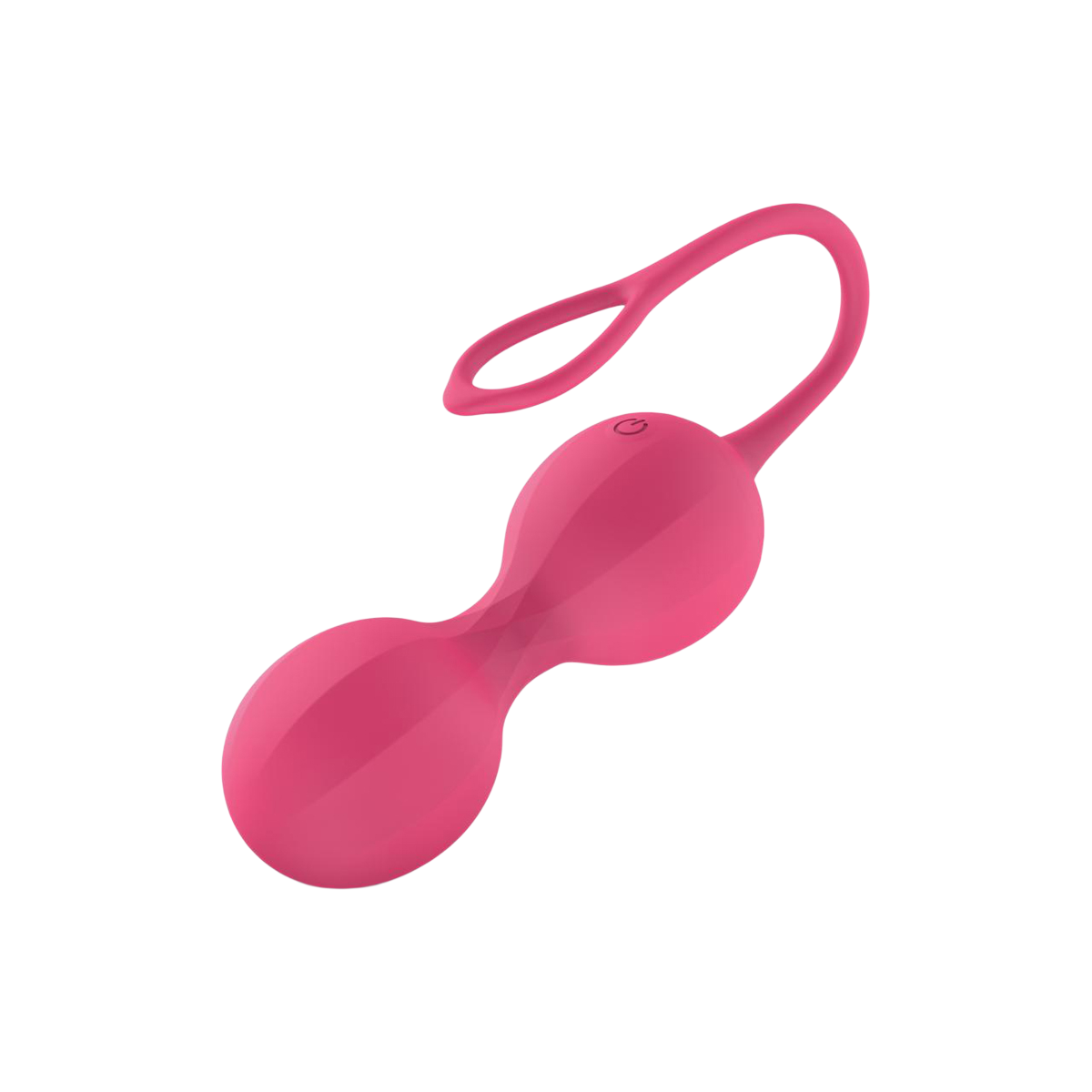 Boules de geisha vibrantes Stella roses en silicone, vue trois quarts du bouton et de la boucle - Oh My God'Z