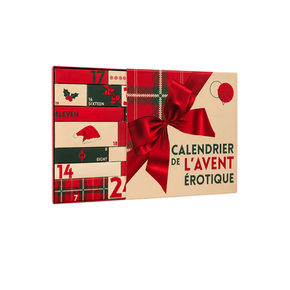 Calendrier de l'Avent erotique entrouvert, cases numerotees rouges, vertes et beiges motif tartan - Oh My God'Z
