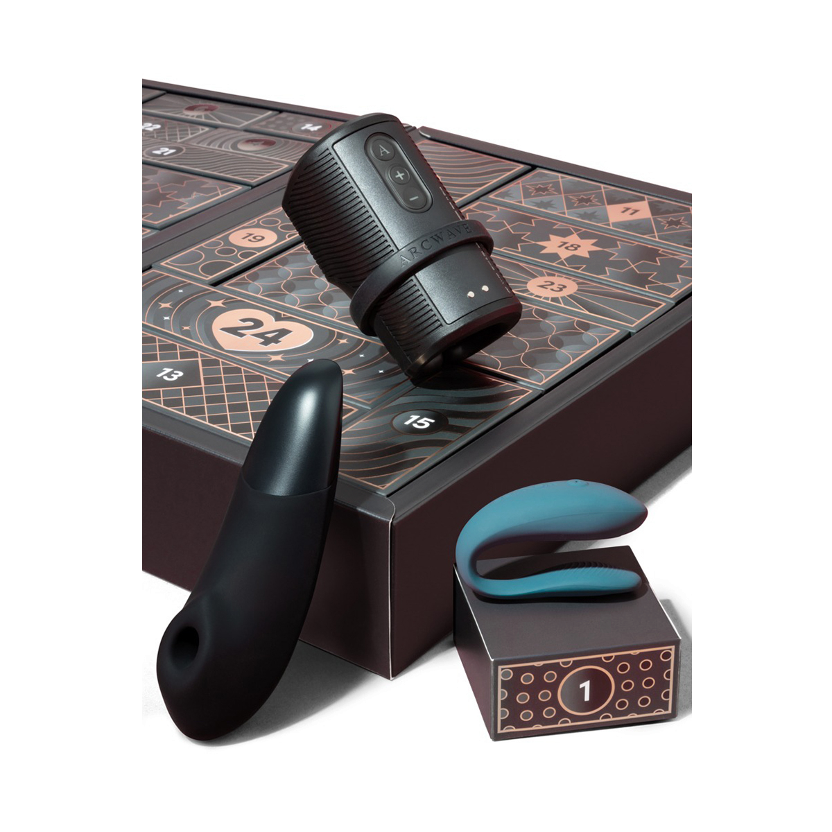 Coffret calendrier Avent Luxury avec masturbateur Arcwave Zing, Womanizer Enhance et We-Vibe Sync Lite - Oh My God'Z